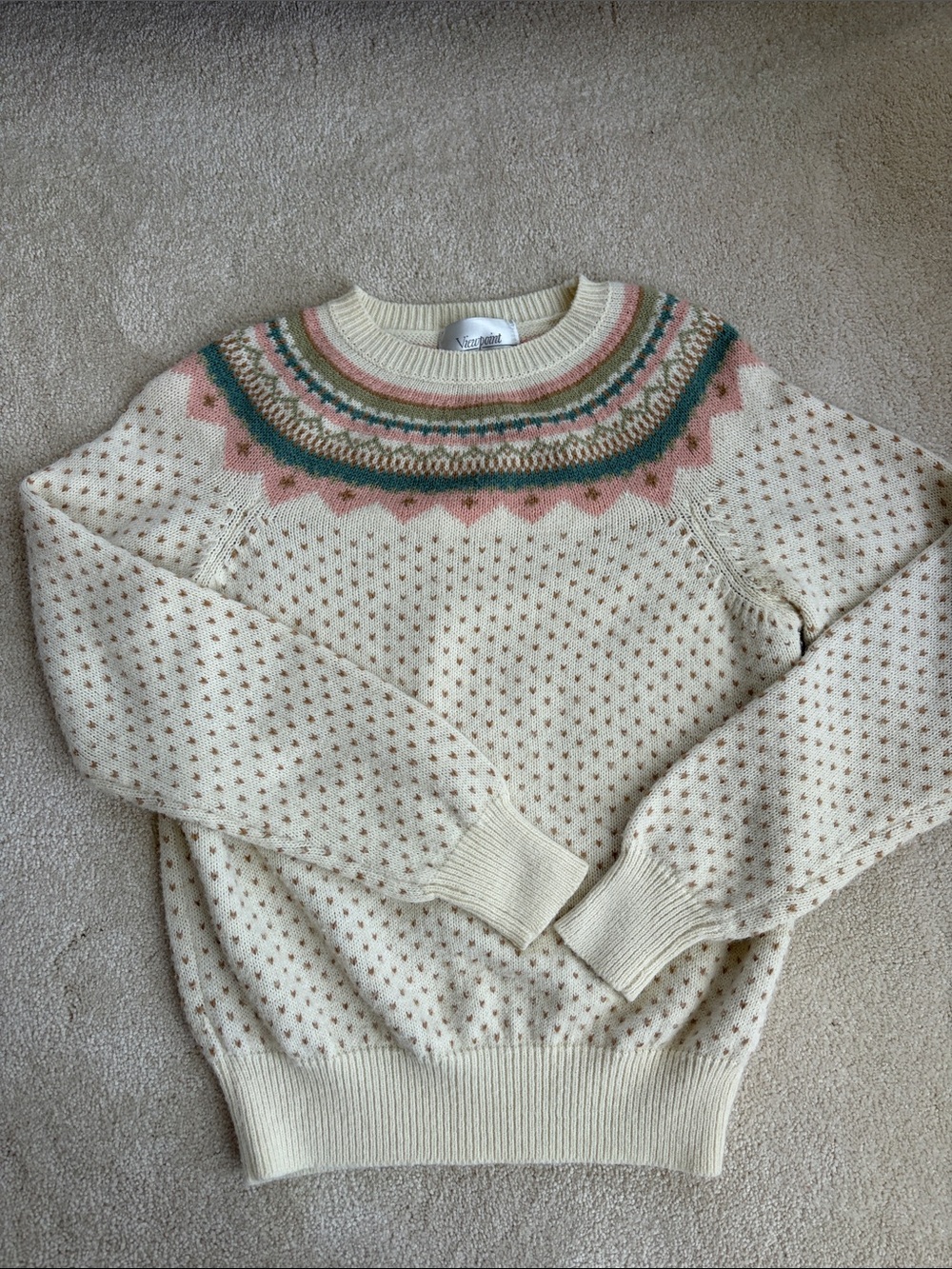 Vintage Cream Fair Isle Yoke Sweater - Women like XS